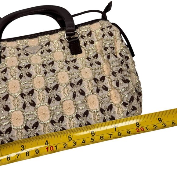 Vintage Prada Bow Cloquet Top Handle Bag Triangle Logo Metallic Evening Bag - Picture 12 of 15